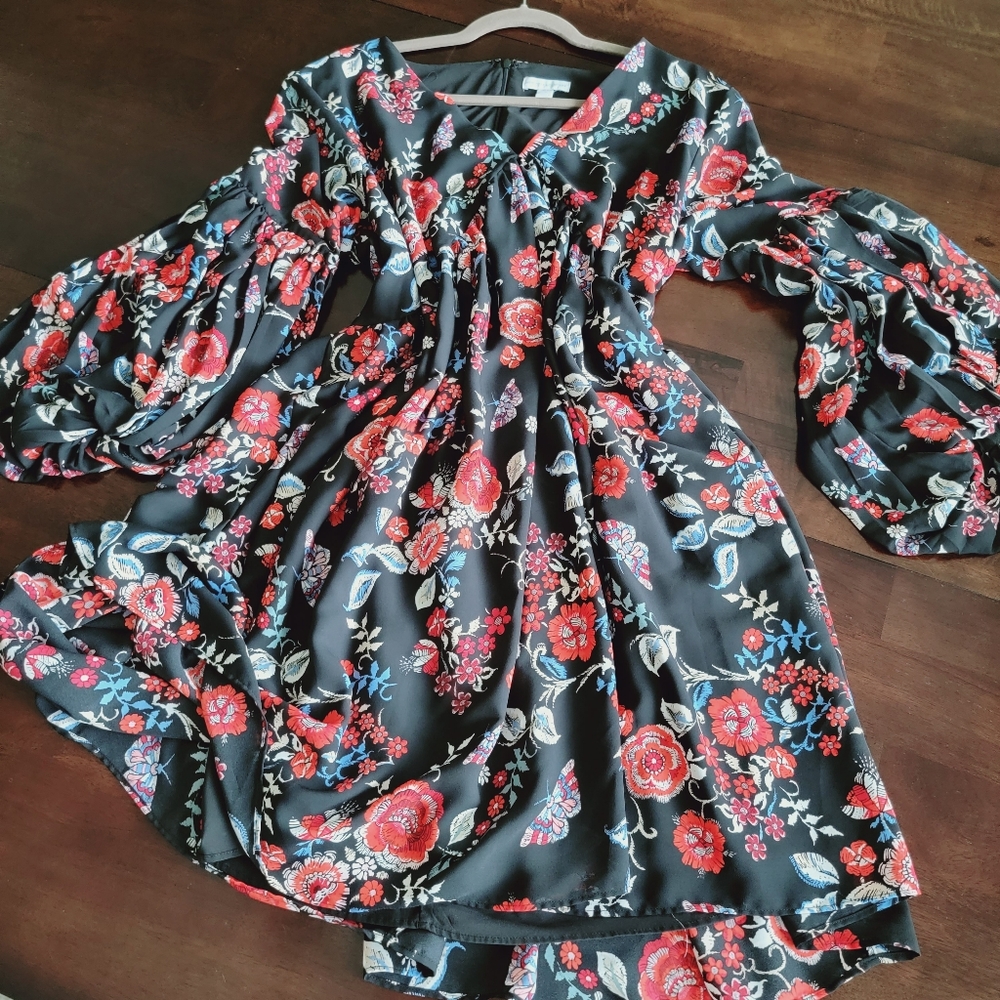 New York & Company Floral Midi Dress - Black and Red